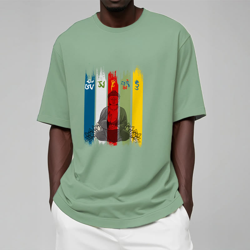 Buddha Stones Six True Words 'Om Mani Padme Hum' Buddha Sitting With Lotus Cotton Tee T-shirt - image 19