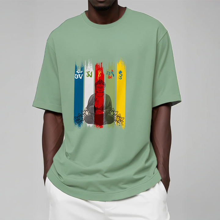 Buddha Stones Six True Words 'Om Mani Padme Hum' Buddha Sitting With Lotus Cotton Tee T-shirt - image 19