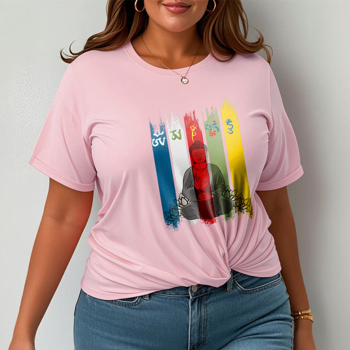 Buddha Stones Six True Words 'Om Mani Padme Hum' Buddha Sitting With Lotus Cotton Tee T-shirt - image 15
