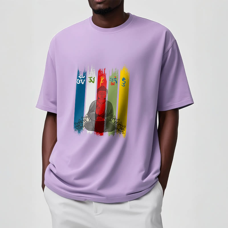 Buddha Stones Six True Words 'Om Mani Padme Hum' Buddha Sitting With Lotus Cotton Tee T-shirt - image 17