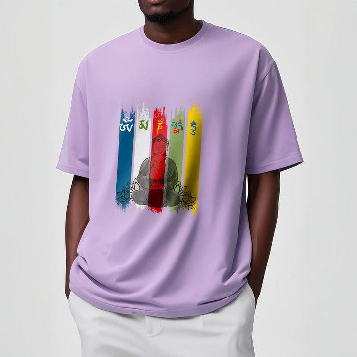 Buddha Stones Six True Words 'Om Mani Padme Hum' Buddha Sitting With Lotus Cotton Tee T-shirt - image 17