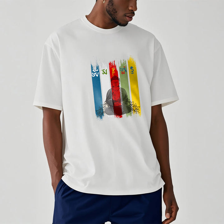 Buddha Stones Six True Words 'Om Mani Padme Hum' Buddha Sitting With Lotus Cotton Tee T-shirt - image 9