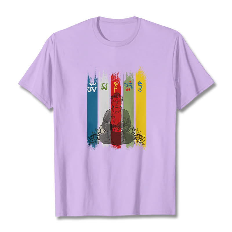 Buddha Stones Six True Words 'Om Mani Padme Hum' Buddha Sitting With Lotus Cotton Tee T-shirt - Plum - 2XL - image 16