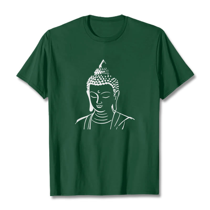 Buddha Stones Buddha Head Pattern Cotton Tee T-shirt - ForestGreen - 2XL - image 0
