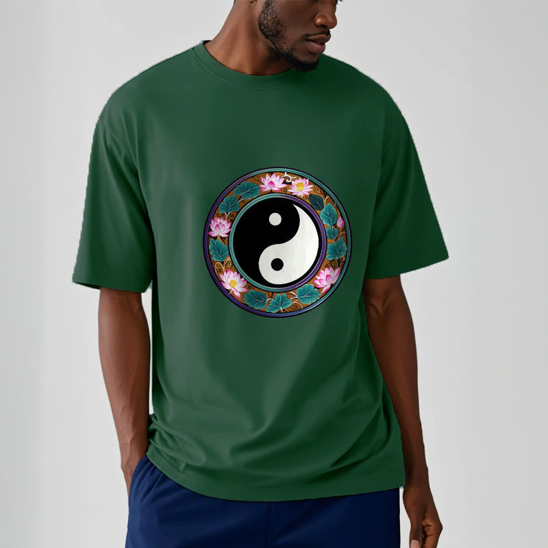 Buddha Stones Yin Yang Lotus Leaves Cotton Tee T-shirt - image 8