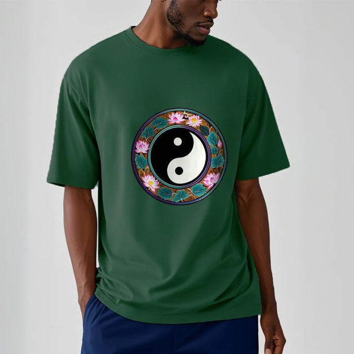 Buddha Stones Yin Yang Lotus Leaves Cotton Tee T-shirt - image 8