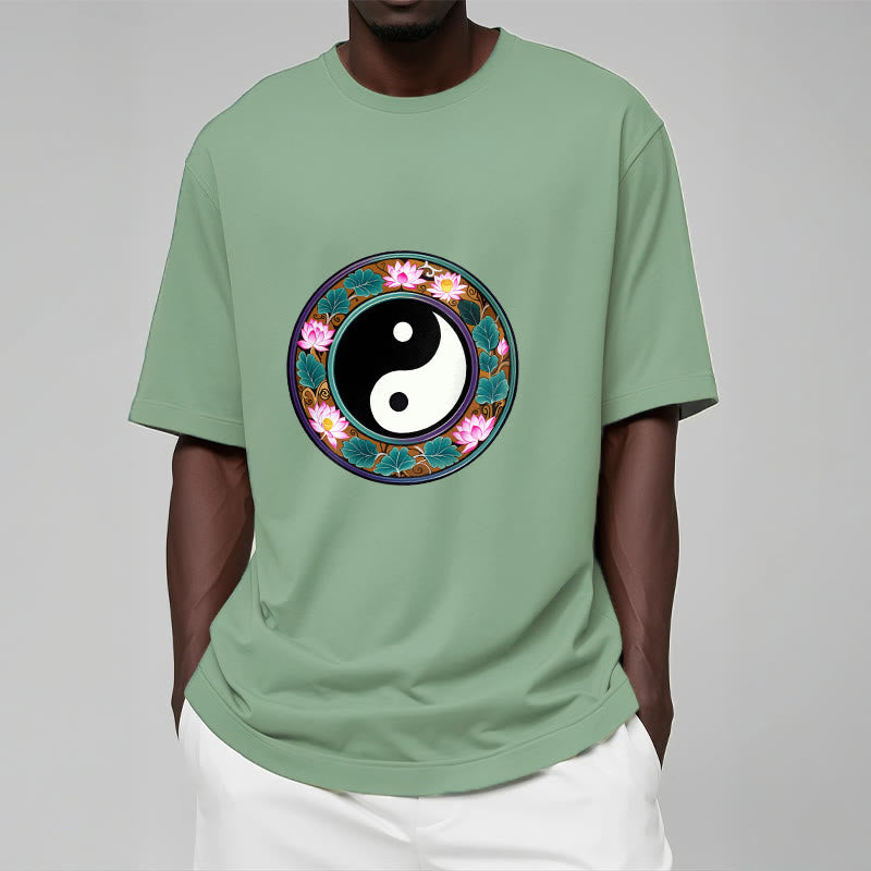 Buddha Stones Yin Yang Lotus Leaves Cotton Tee T-shirt - image 1