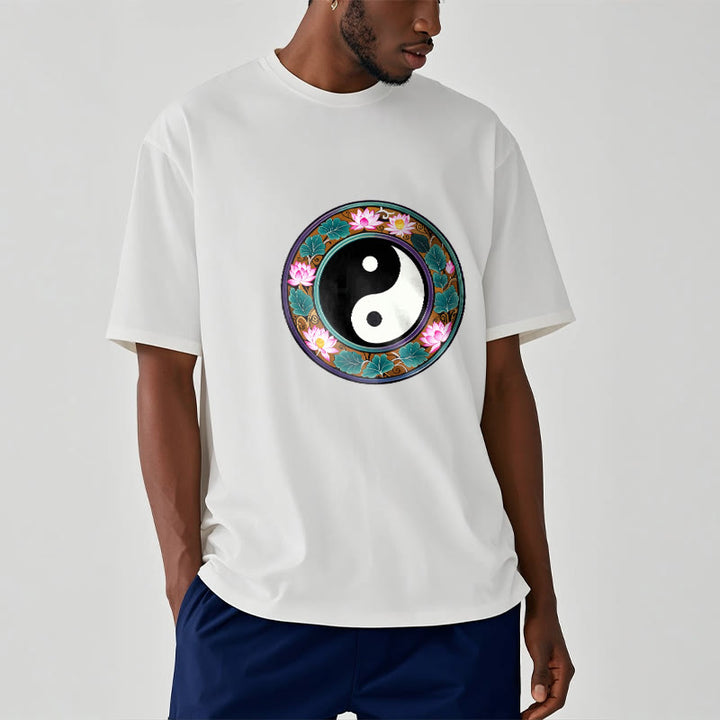 Buddha Stones Yin Yang Lotus Leaves Cotton Tee T-shirt - image 10
