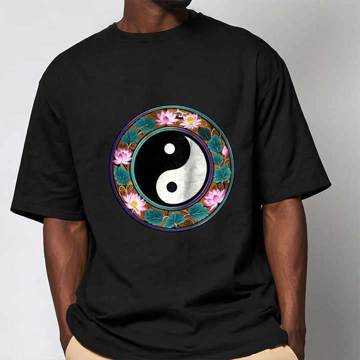 Buddha Stones Yin Yang Lotus Leaves Cotton Tee T-shirt - image 5