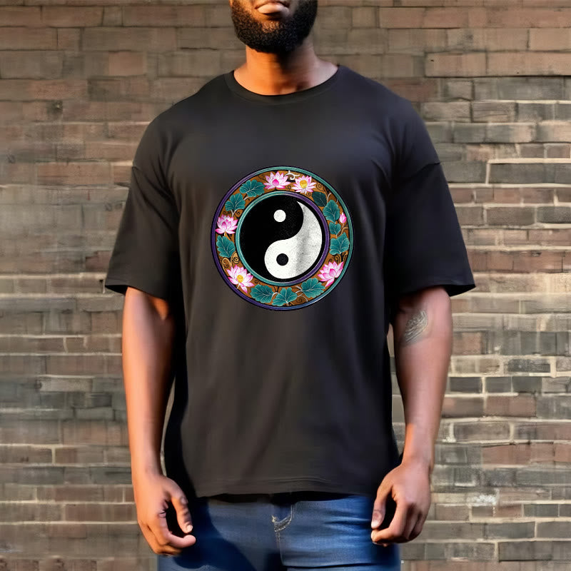 Buddha Stones Yin Yang Lotus Leaves Cotton Tee T-shirt - image 4