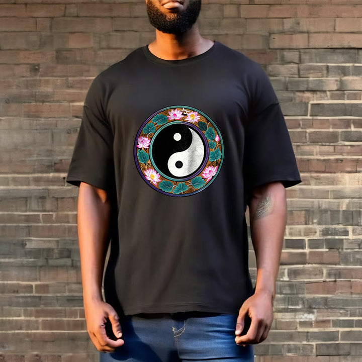 Buddha Stones Yin Yang Lotus Leaves Cotton Tee T-shirt - image 4