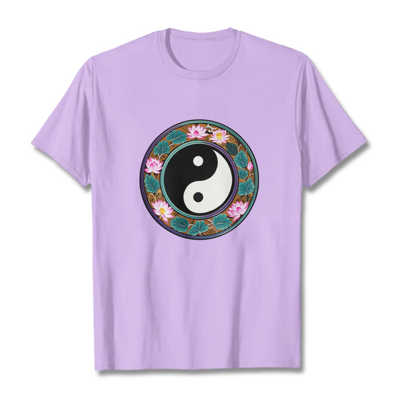 Buddha Stones Yin Yang Lotus Leaves Cotton Tee T-shirt - Plum - 2XL - image 18