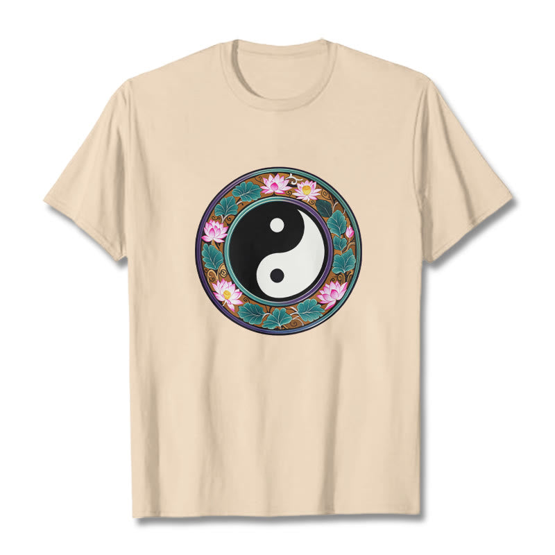 Buddha Stones Yin Yang Lotus Leaves Cotton Tee T-shirt - Bisque - 2XL - image 14