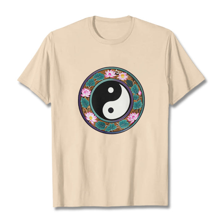 Buddha Stones Yin Yang Lotus Leaves Cotton Tee T-shirt - Bisque - 2XL - image 14