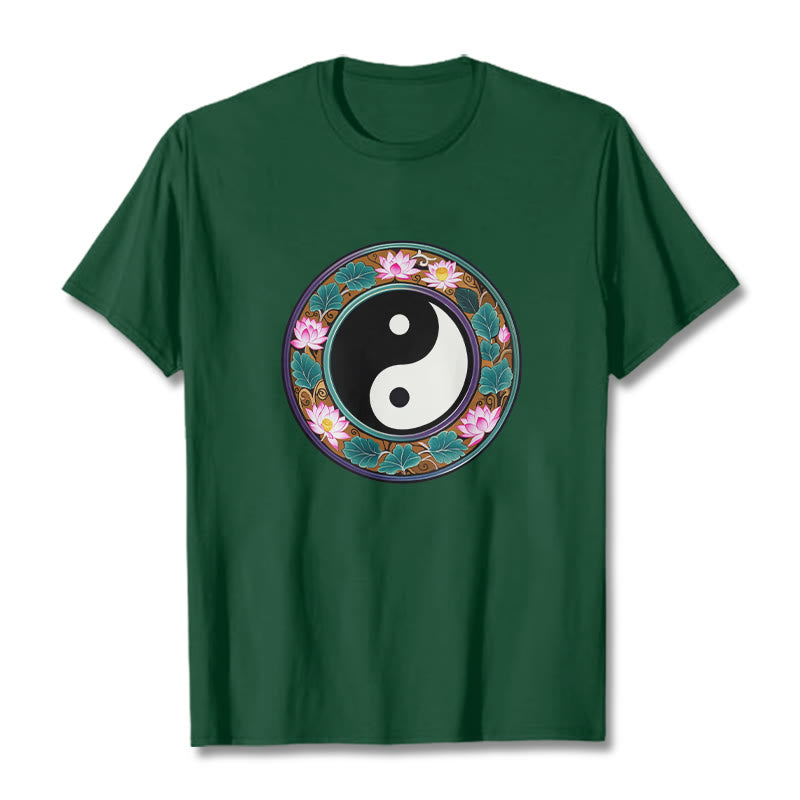 Buddha Stones Yin Yang Lotus Leaves Cotton Tee T-shirt - ForestGreen - 2XL - image 7
