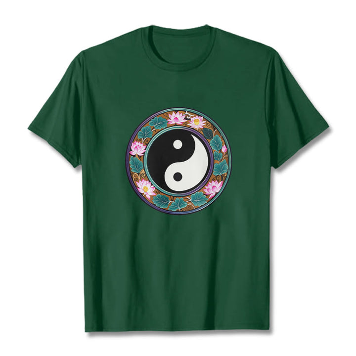 Buddha Stones Yin Yang Lotus Leaves Cotton Tee T-shirt - ForestGreen - 2XL - image 7