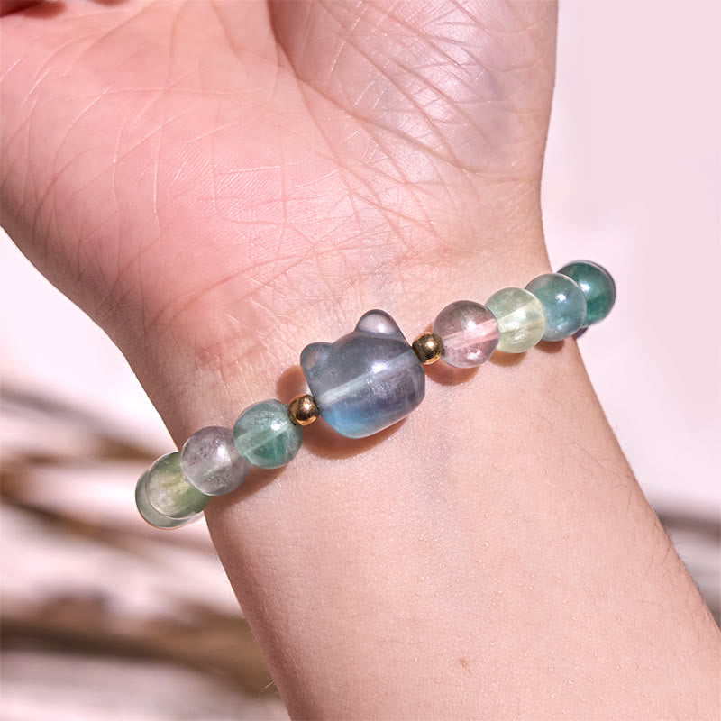 Buddha Stones Amethyst Green Aventurine Rose Quartz Fluorite Cat Head Balance Luck Bracelet - image 16