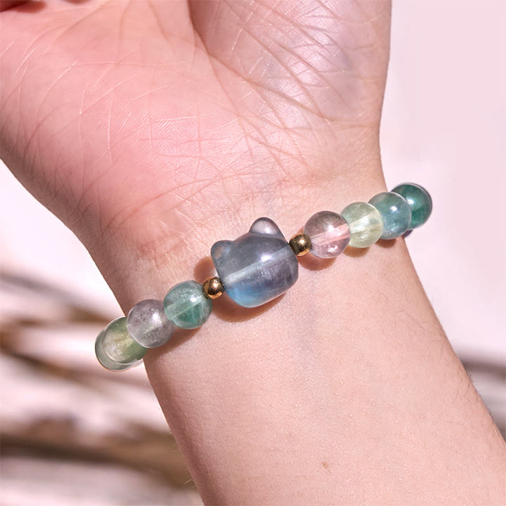 Buddha Stones Amethyst Green Aventurine Rose Quartz Fluorite Cat Head Balance Luck Bracelet - image 16