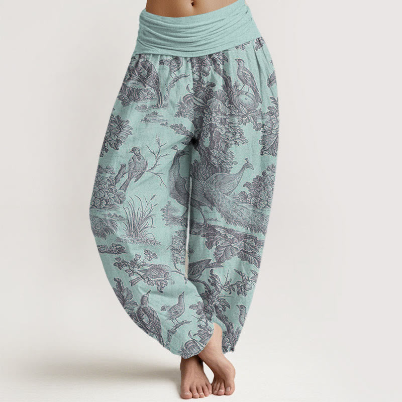 Buddha Stones Birds Trees Branches Pattern Women's Elastic Waist Harem Pants - PaleTurquoise - US22，UK/AU26，EU54 (6XL) - image 4