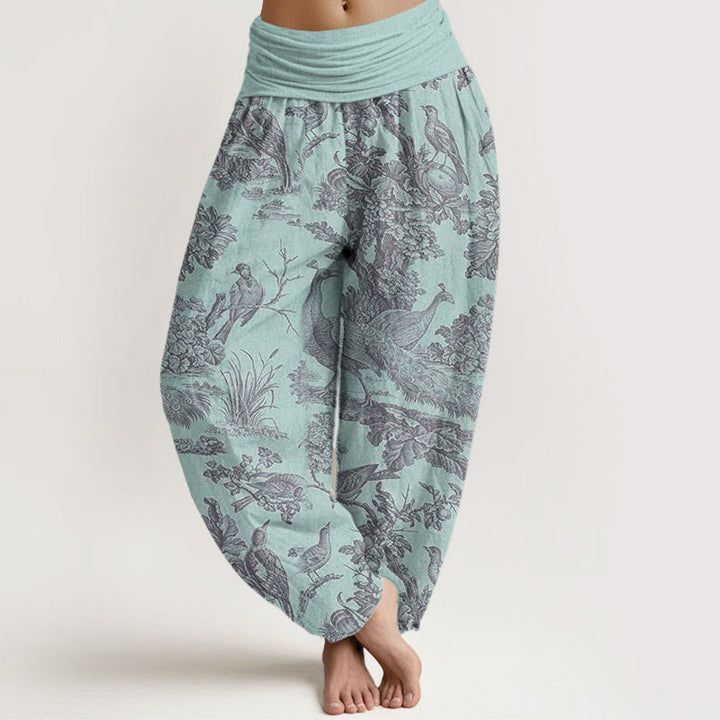 Buddha Stones Birds Trees Branches Pattern Women's Elastic Waist Harem Pants - PaleTurquoise - US22，UK/AU26，EU54 (6XL) - image 4