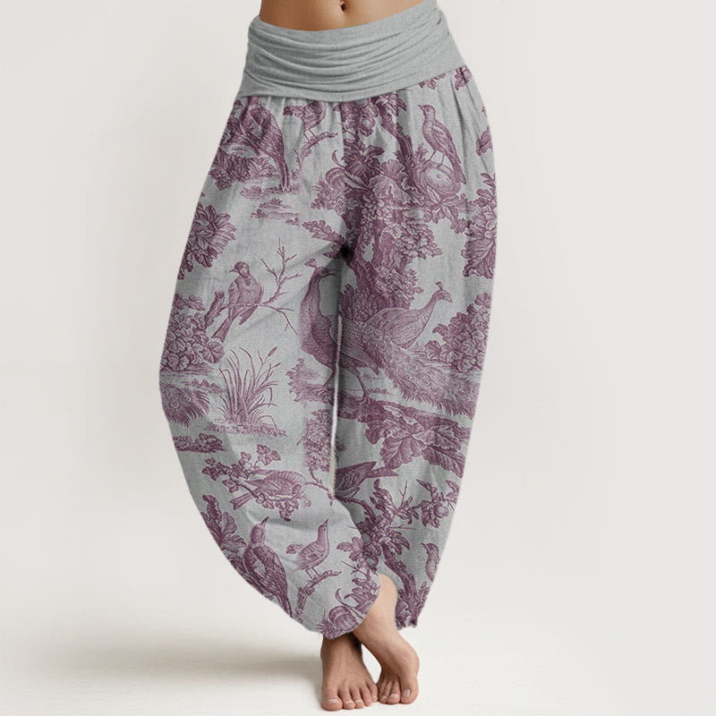 Buddha Stones Birds Trees Branches Pattern Women's Elastic Waist Harem Pants - LightGrey - US22，UK/AU26，EU54 (6XL) - image 7