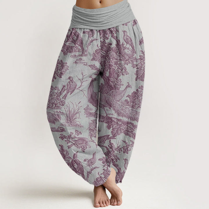 Buddha Stones Cotton Birds Trees Branches Pattern Women's Elastic Waist Harem Pants - LightGrey - US22，UK/AU26，EU54 (6XL) - image 7