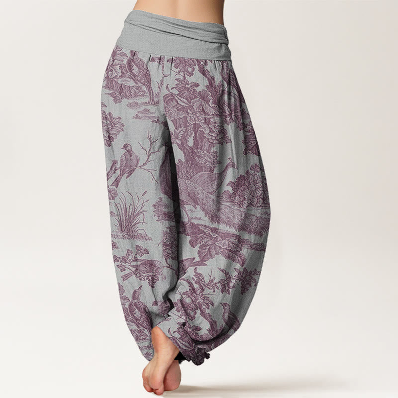 Buddha Stones Birds Trees Branches Pattern Women's Elastic Waist Harem Pants - image 8