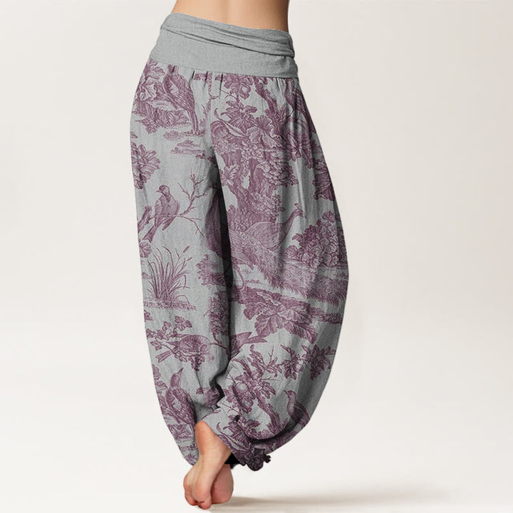Buddha Stones Birds Trees Branches Pattern Women's Elastic Waist Harem Pants - image 8