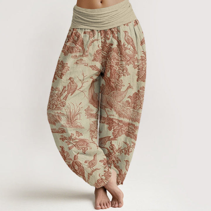 Buddha Stones Birds Trees Branches Pattern Women's Elastic Waist Harem Pants - PaleGoldenrod - US22，UK/AU26，EU54 (6XL) - image 0