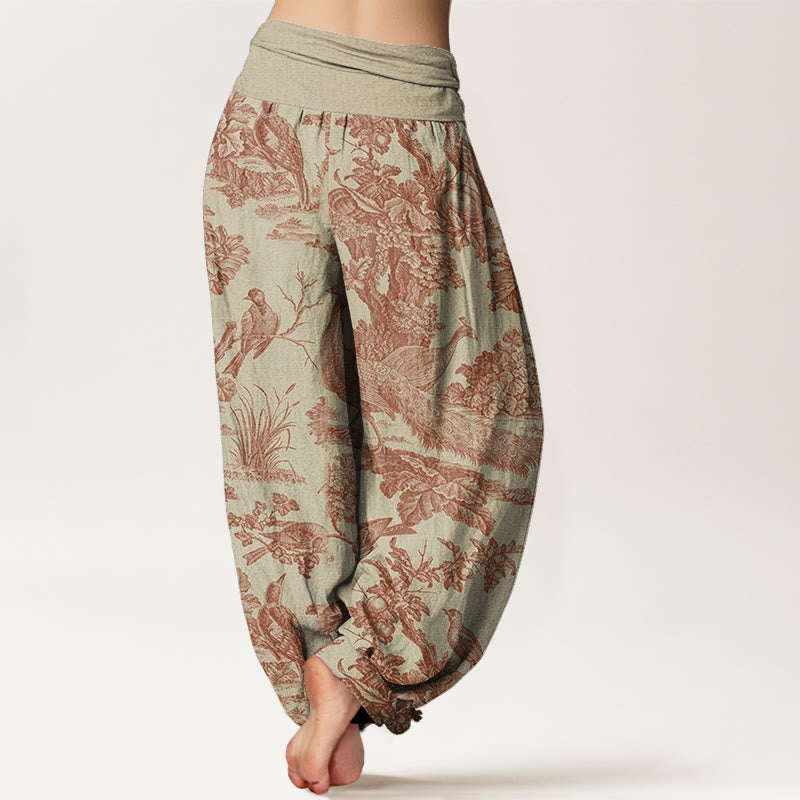 Buddha Stones Birds Trees Branches Pattern Women's Elastic Waist Harem Pants - image 1