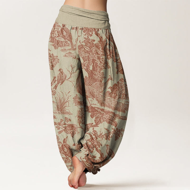 Buddha Stones Birds Trees Branches Pattern Women's Elastic Waist Harem Pants - image 1