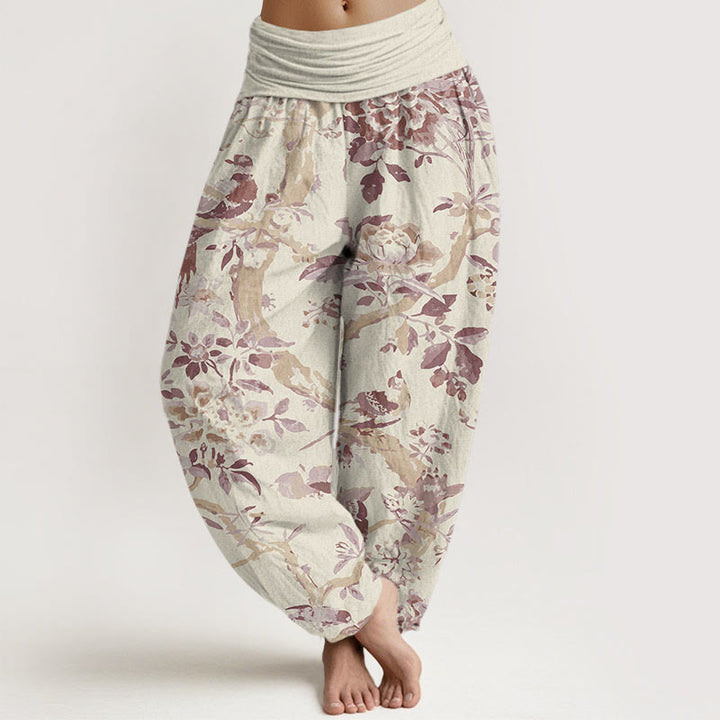 Buddha Stones Birds Branches Flowers Pattern Women's Elastic Waist Harem Pants - LightYellow - US22，UK/AU26，EU54 (6XL) - image 4