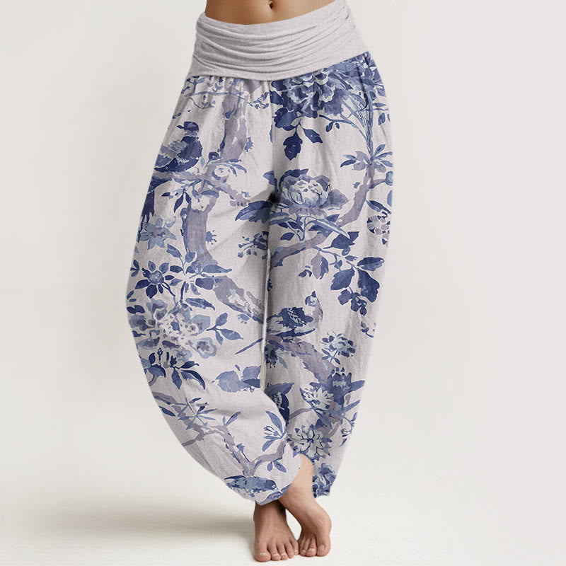 Buddha Stones Birds Branches Flowers Pattern Women's Elastic Waist Harem Pants - Gainsboro - US22，UK/AU26，EU54 (6XL) - image 7