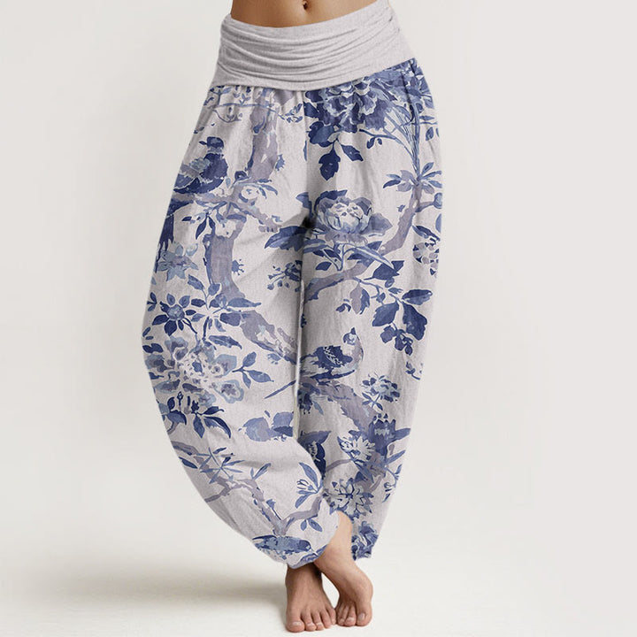 Buddha Stones Birds Branches Flowers Pattern Women's Elastic Waist Harem Pants - Gainsboro - US22，UK/AU26，EU54 (6XL) - image 7