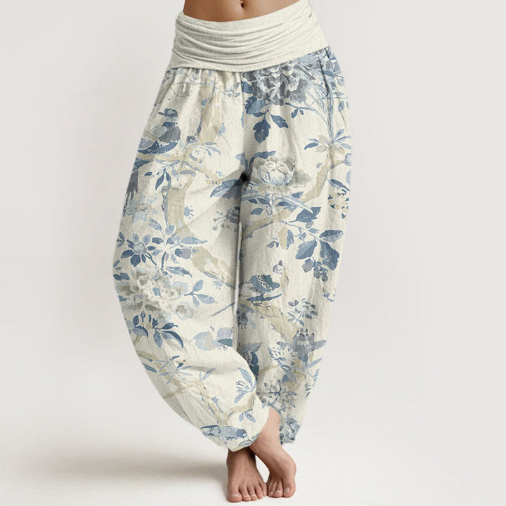 Buddha Stones Birds Branches Flowers Pattern Women's Elastic Waist Harem Pants - Beige - US22，UK/AU26，EU54 (6XL) - image 0