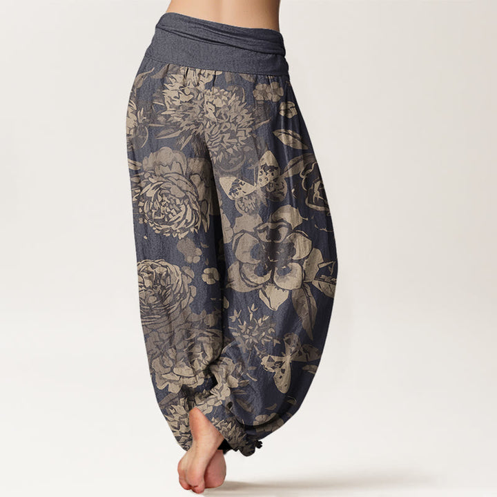 Buddha Stones Casual Peony Flowers Leaves Women's Elastic Waist Harem Pants - image 2