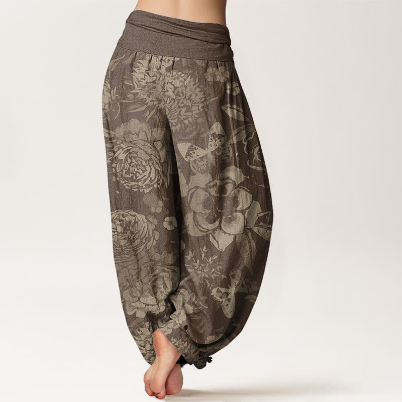 Buddha Stones Casual Peony Flowers Leaves Women's Elastic Waist Harem Pants - image 6
