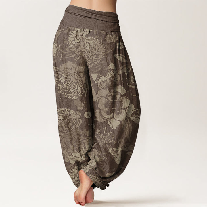 Buddha Stones Casual Peony Flowers Leaves Women's Elastic Waist Harem Pants - image 6