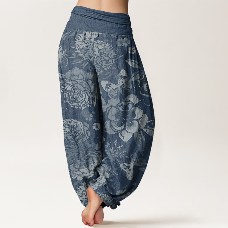 Buddha Stones Cotton Casual Peony Flowers Leaves Women's Elastic Waist Harem Pants - image 9