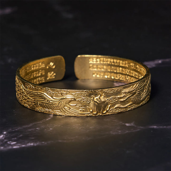 Buddha Stones Dragon And Phoenix Playing With A Pearl Heart Sutra Carved Copper Brass Luck Bracelet Bangle - image 8