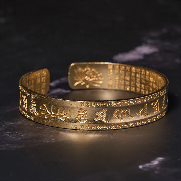 Buddha Stones Six True Words 'om Mani Padme Hum' Heart Sutra Lotus Copper Brass Peace Cuff Bracelet Bangle - image 10