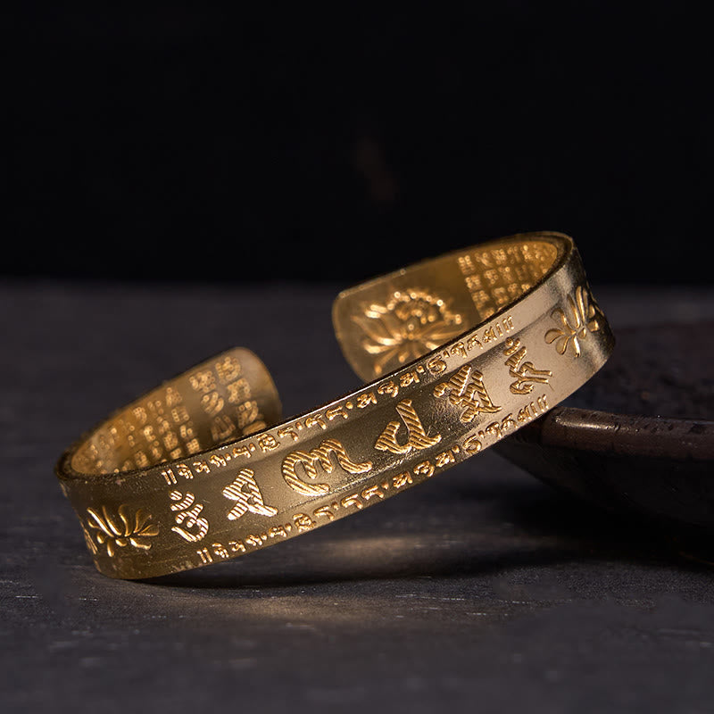 Buddha Stones Six True Words 'om Mani Padme Hum' Heart Sutra Lotus Copper Brass Peace Cuff Bracelet Bangle - Polished(Wrist Circumference: 14-18cm) - image 9