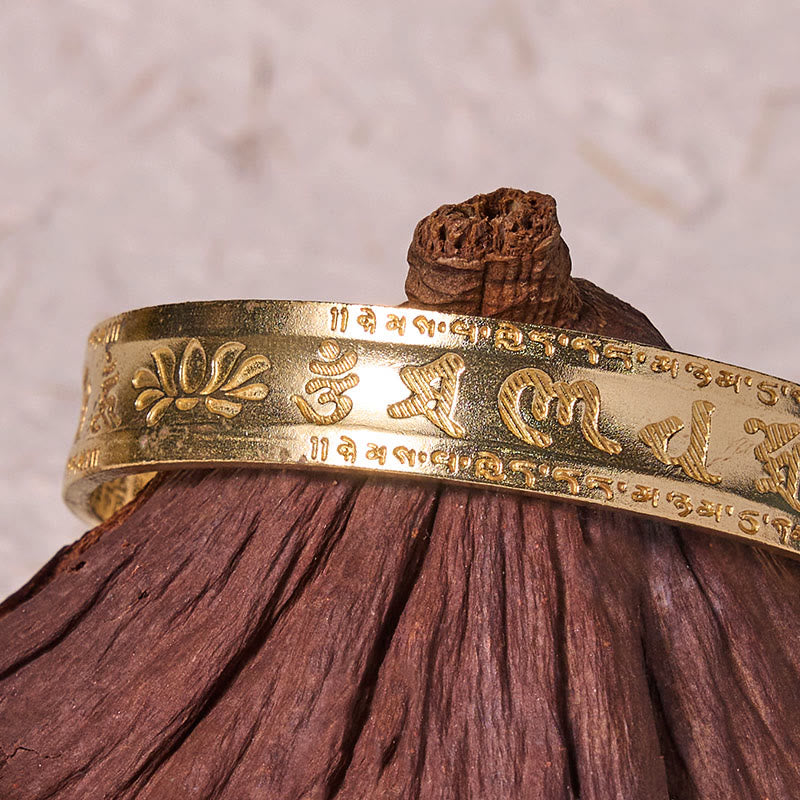 Buddha Stones Six True Words 'om Mani Padme Hum' Heart Sutra Lotus Copper Brass Peace Cuff Bracelet Bangle - image 13
