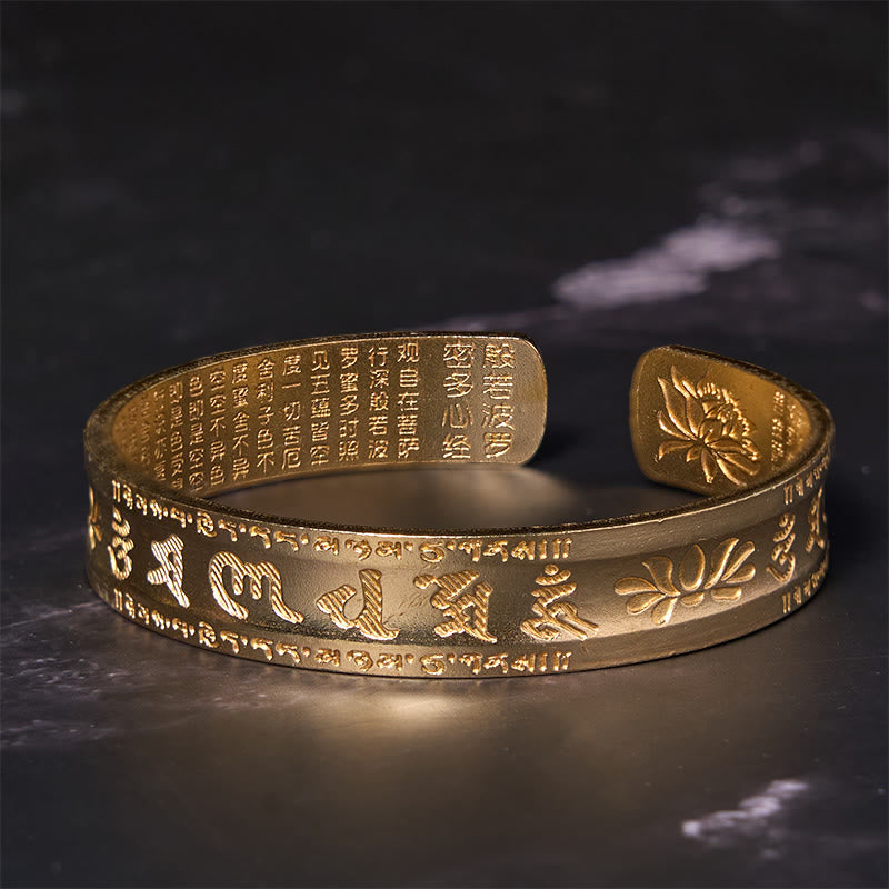 Buddha Stones Six True Words 'om Mani Padme Hum' Heart Sutra Lotus Copper Brass Peace Cuff Bracelet Bangle - image 11