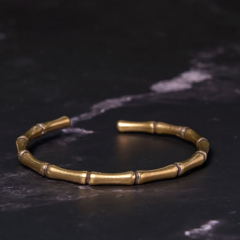 Buddha Stones Bamboo Copper Brass Luck Strength Bracelet Bangle - image 1