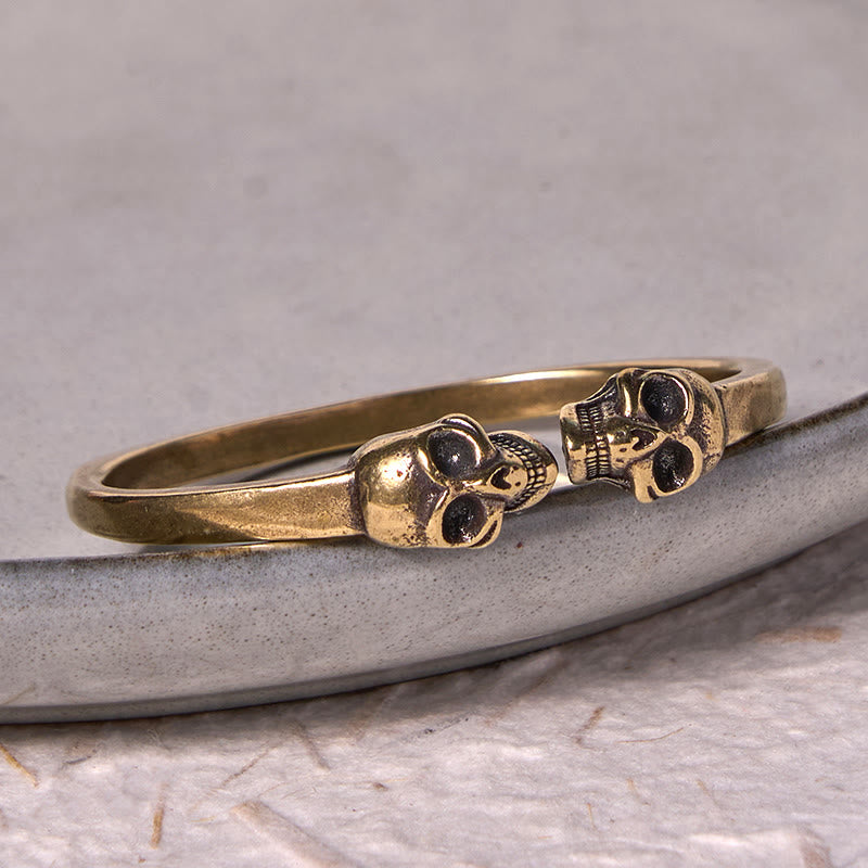 Buddha Stones The Lord Of The Corpse Forest Copper Brass Double Skull Keep Away Evil Spirits Cuff Bracelet Bangle - image 2