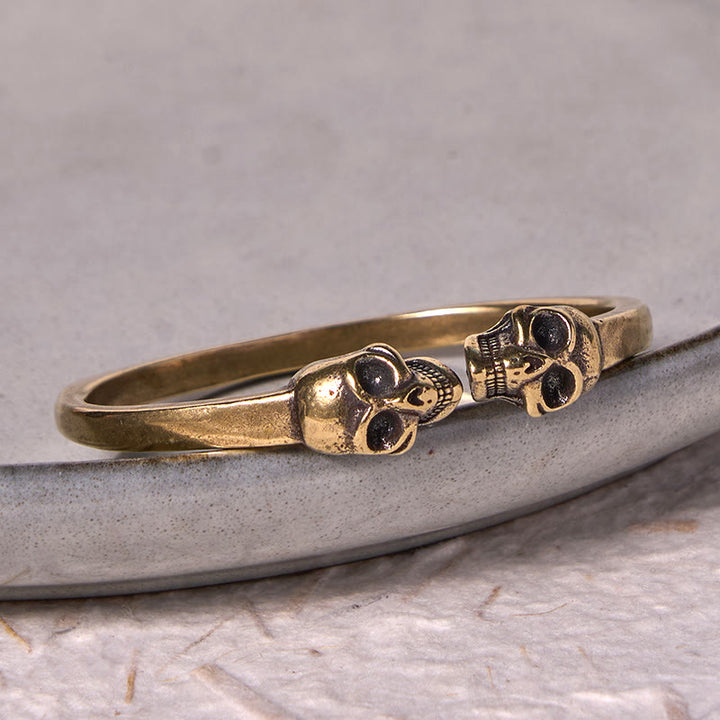 Buddha Stones The Lord Of The Corpse Forest Copper Brass Double Skull Keep Away Evil Spirits Cuff Bracelet Bangle - image 2