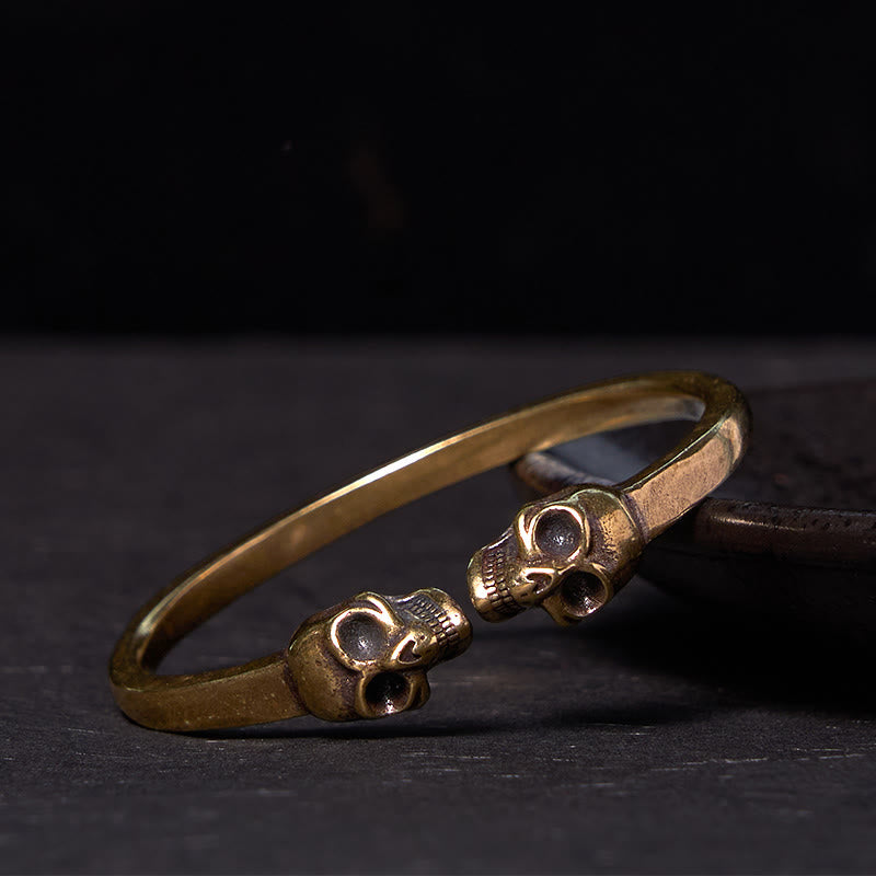 Buddha Stones The Lord Of The Corpse Forest Copper Brass Double Skull Keep Away Evil Spirits Cuff Bracelet Bangle - Copper(Wrist Circumference: 14-16cm) - image 0