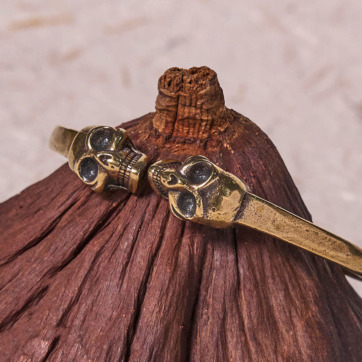 Buddha Stones The Lord Of The Corpse Forest Copper Brass Double Skull Keep Away Evil Spirits Cuff Bracelet Bangle - image 3