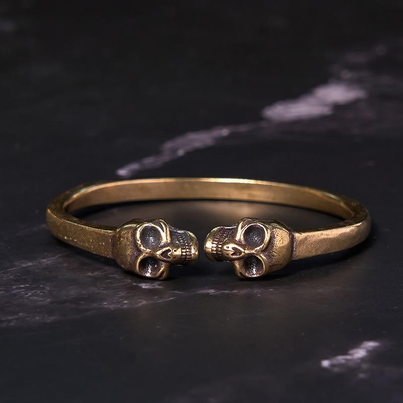 Buddha Stones The Lord Of The Corpse Forest Copper Brass Double Skull Keep Away Evil Spirits Cuff Bracelet Bangle - image 1